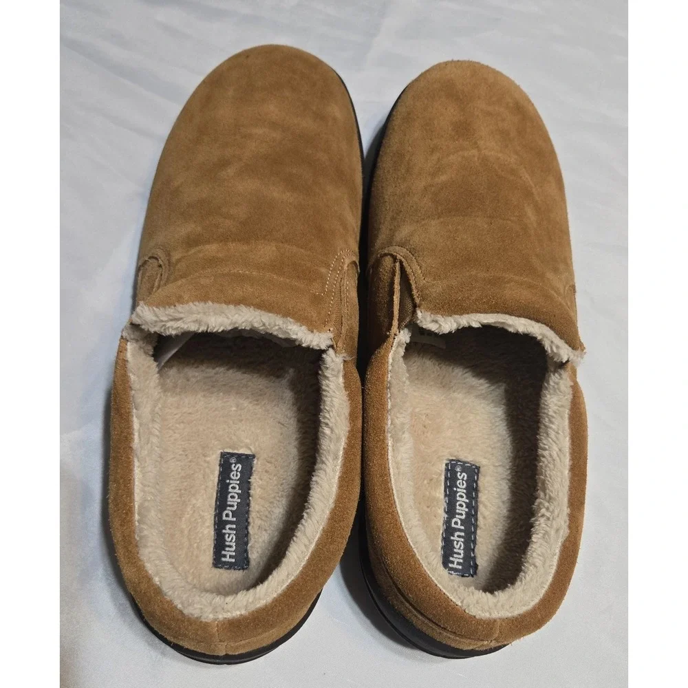 Hush Puppies Tan Suede Mens Slippers Size 11M Fleece Lined Non Slip NWOB Shoes